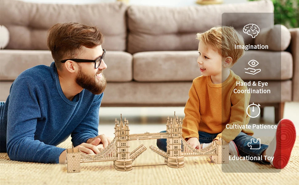 Robotime 3D Wooden Puzzle Game Big Ben Tower Bridge Pagoda Building Mo